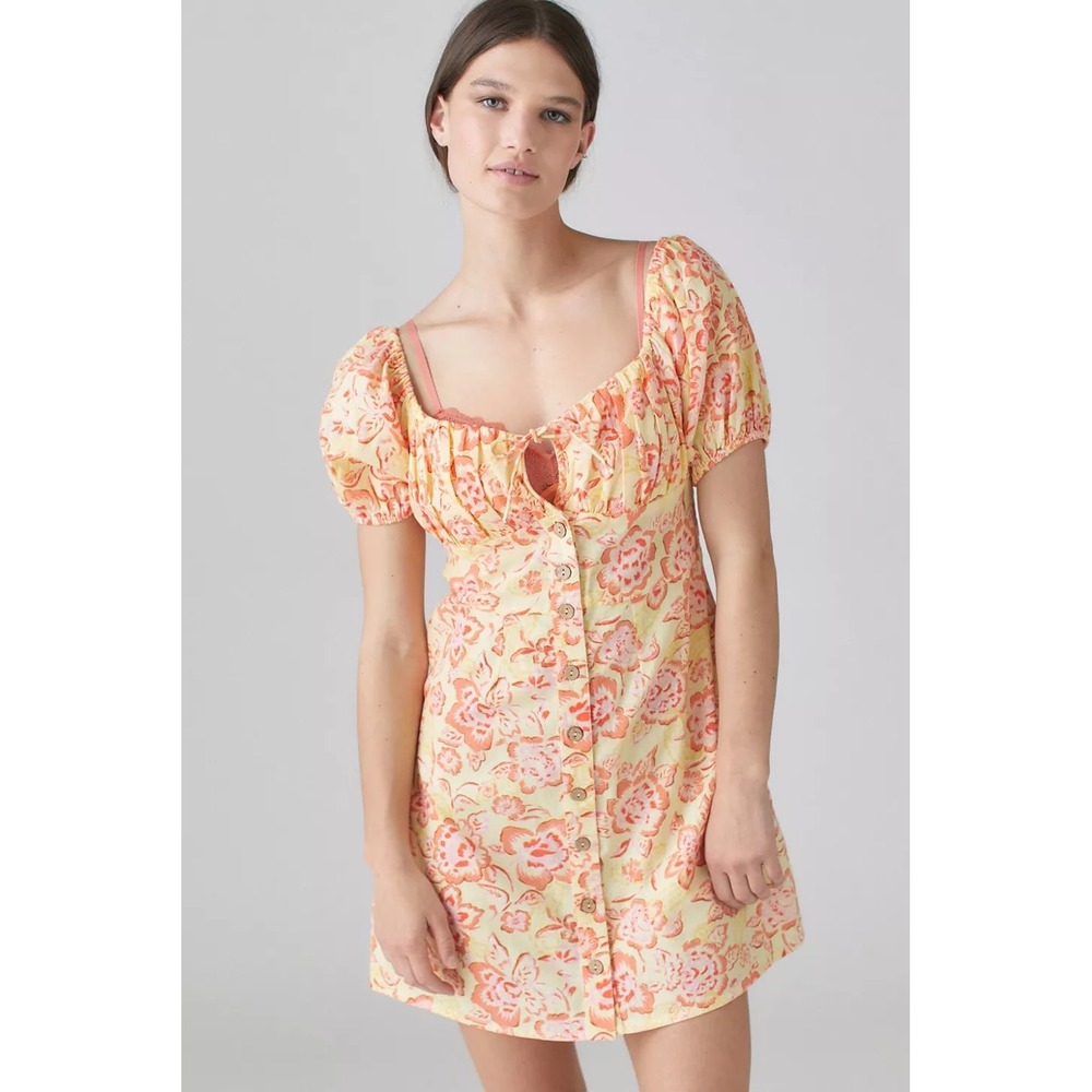 Billabong x Wrangler Floral Cotton Linen Mini Dress Yellow Orange ABJWD00443 L